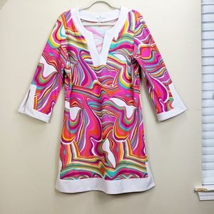 Jude Connally Tunic Dress XL Pink Orange Abstract